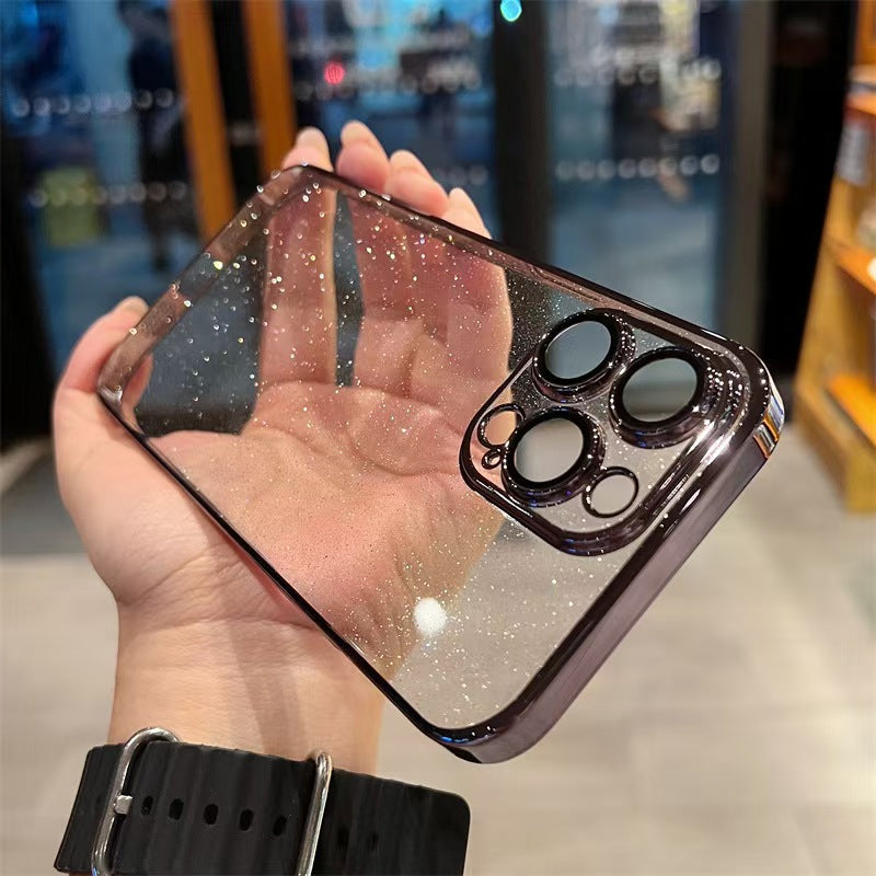 Transparent Glitter iPhone Case – Lens Protection, Anti-Yellow, Shockproof & Drop Resistant